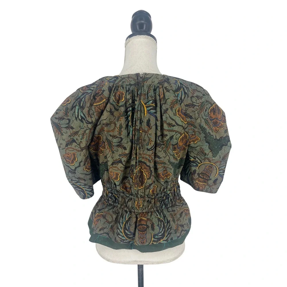Ulla Johnson Denisa Top Spruce‎ Floral Cotton Peplum Blouse Size 6